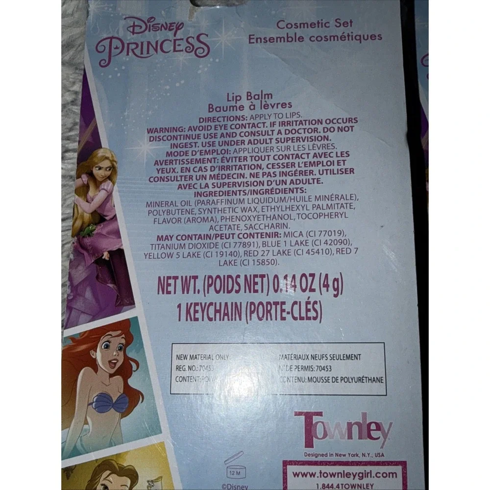 Disney Princess Ariel Rapunzel Lip Balm Keychain Cosmetic Set Lot of 2 New